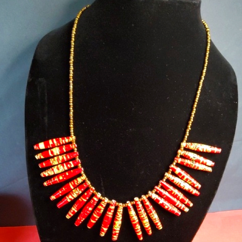 Bold Red and Gold Geometric Necklace